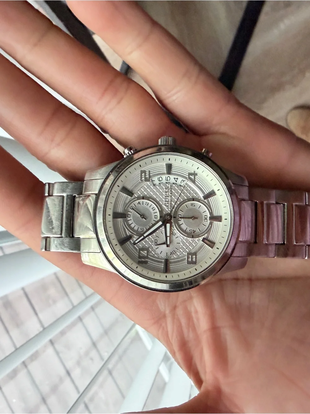 GUESS Silver Tone Men's Chronograph Bracelet Watch